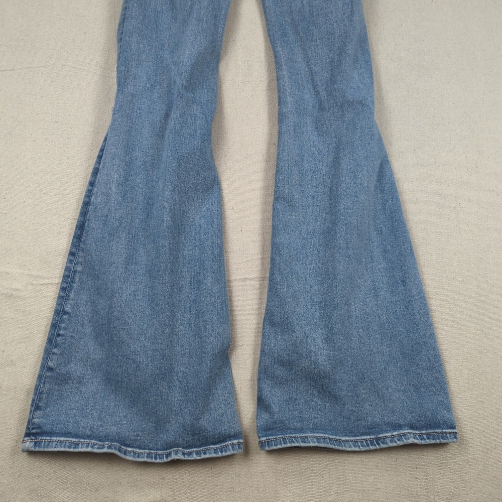 American Eagle Jeans Women 2 Blue Long Super High Rise Flare Stretch Boho Hippie - Picture 15 of 16